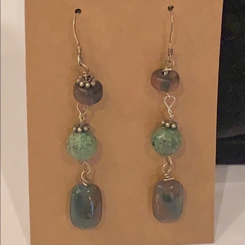 Natural green gray stone sterling silver 925 drop